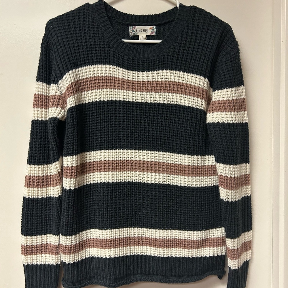 Pink Rose Striped Sweater Women’s Medium
